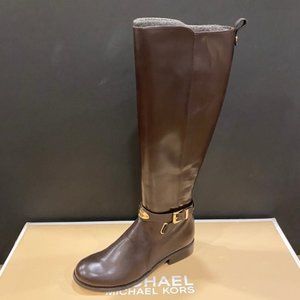 Michael Kors MK Arley Brown Riding Knee Tall Boots Shoes Flats 5.5 Wide Calf NEW